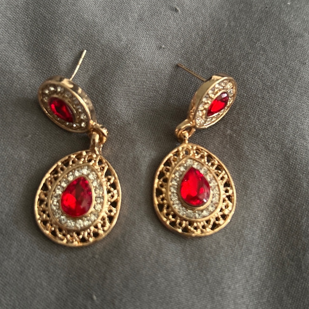 Red & gold Teardrop Dangles Earrings